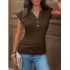 imageANRABESS Womens Cap Sleeve Henley Shirts V Neck Ruched Side Top 2026 Summer Dressy Work Blouse Business Casual OutfitsBrown
