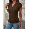 imageANRABESS Womens Cap Sleeve Henley Shirts V Neck Ruched Side Top 2026 Summer Dressy Work Blouse Business Casual OutfitsBrown