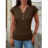imageANRABESS Womens Cap Sleeve Henley Shirts V Neck Ruched Side Top 2026 Summer Dressy Work Blouse Business Casual OutfitsBrown