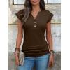 imageANRABESS Womens Cap Sleeve Henley Shirts V Neck Ruched Side Top 2026 Summer Dressy Work Blouse Business Casual OutfitsBrown