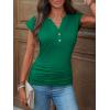 imageANRABESS Womens Cap Sleeve Henley Shirts V Neck Ruched Side Top 2026 Summer Dressy Work Blouse Business Casual OutfitsDeep Green