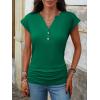 imageANRABESS Womens Cap Sleeve Henley Shirts V Neck Ruched Side Top 2026 Summer Dressy Work Blouse Business Casual OutfitsDeep Green