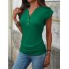 imageANRABESS Womens Cap Sleeve Henley Shirts V Neck Ruched Side Top 2026 Summer Dressy Work Blouse Business Casual OutfitsDeep Green
