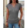 imageANRABESS Womens Cap Sleeve Henley Shirts V Neck Ruched Side Top 2026 Summer Dressy Work Blouse Business Casual OutfitsGrey