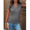 imageANRABESS Womens Cap Sleeve Henley Shirts V Neck Ruched Side Top 2026 Summer Dressy Work Blouse Business Casual OutfitsGrey
