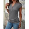imageANRABESS Womens Cap Sleeve Henley Shirts V Neck Ruched Side Top 2026 Summer Dressy Work Blouse Business Casual OutfitsGrey