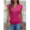 imageANRABESS Womens Cap Sleeve Henley Shirts V Neck Ruched Side Top 2026 Summer Dressy Work Blouse Business Casual OutfitsHot Pink