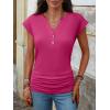 imageANRABESS Womens Cap Sleeve Henley Shirts V Neck Ruched Side Top 2026 Summer Dressy Work Blouse Business Casual OutfitsHot Pink