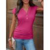 imageANRABESS Womens Cap Sleeve Henley Shirts V Neck Ruched Side Top 2026 Summer Dressy Work Blouse Business Casual OutfitsHot Pink