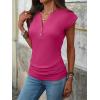imageANRABESS Womens Cap Sleeve Henley Shirts V Neck Ruched Side Top 2026 Summer Dressy Work Blouse Business Casual OutfitsHot Pink