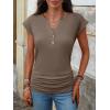 imageANRABESS Womens Cap Sleeve Henley Shirts V Neck Ruched Side Top 2026 Summer Dressy Work Blouse Business Casual OutfitsLight Coffee