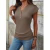 imageANRABESS Womens Cap Sleeve Henley Shirts V Neck Ruched Side Top 2026 Summer Dressy Work Blouse Business Casual OutfitsLight Coffee