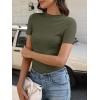 imageANRABESS Womens Lettuce Trim Mock Neck Short Sleeve Tops Casual Ribbed Knit Slim Fit Tee Shirt Spring Layer Vacation OutfitsArmy Green