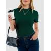 imageANRABESS Womens Lettuce Trim Mock Neck Short Sleeve Tops Casual Ribbed Knit Slim Fit Tee Shirt Spring Layer Vacation OutfitsDeep Green