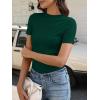 imageANRABESS Womens Lettuce Trim Mock Neck Short Sleeve Tops Casual Ribbed Knit Slim Fit Tee Shirt Spring Layer Vacation OutfitsDeep Green