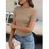 imageANRABESS Womens Lettuce Trim Mock Neck Short Sleeve Tops Casual Ribbed Knit Slim Fit Tee Shirt Spring Layer Vacation OutfitsKhaki