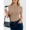 imageANRABESS Womens Lettuce Trim Mock Neck Short Sleeve Tops Casual Ribbed Knit Slim Fit Tee Shirt Spring Layer Vacation OutfitsKhaki