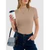 imageANRABESS Womens Lettuce Trim Mock Neck Short Sleeve Tops Casual Ribbed Knit Slim Fit Tee Shirt Spring Layer Vacation OutfitsKhaki