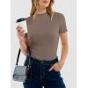 imageANRABESS Womens Lettuce Trim Mock Neck Short Sleeve Tops Casual Ribbed Knit Slim Fit Tee Shirt Spring Layer Vacation OutfitsLight Brown