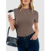 imageANRABESS Womens Lettuce Trim Mock Neck Short Sleeve Tops Casual Ribbed Knit Slim Fit Tee Shirt Spring Layer Vacation OutfitsLight Brown