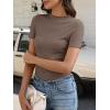 imageANRABESS Womens Lettuce Trim Mock Neck Short Sleeve Tops Casual Ribbed Knit Slim Fit Tee Shirt Spring Layer Vacation OutfitsLight Brown