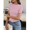 imageANRABESS Womens Lettuce Trim Mock Neck Short Sleeve Tops Casual Ribbed Knit Slim Fit Tee Shirt Spring Layer Vacation OutfitsPink