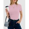 imageANRABESS Womens Lettuce Trim Mock Neck Short Sleeve Tops Casual Ribbed Knit Slim Fit Tee Shirt Spring Layer Vacation OutfitsPink
