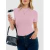 imageANRABESS Womens Lettuce Trim Mock Neck Short Sleeve Tops Casual Ribbed Knit Slim Fit Tee Shirt Spring Layer Vacation OutfitsPink