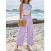 imageANRABESS Womens Pants Wide Leg High Waisted Palazzo Pants Summer Flowy Beach Lounge Casual Trousers with PocketsLight Purple