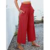imageANRABESS Womens Pants Wide Leg High Waisted Palazzo Pants Summer Flowy Beach Lounge Casual Trousers with PocketsRed