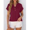 imageANRABESS Womens Short Sleeve Henley Tops V Neck Dressy Casual Blouses Summer Trendy Tee Shirts 2026 Vacation Fashion ClothesBurgundy