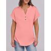 imageANRABESS Womens Short Sleeve Henley Tops V Neck Dressy Casual Blouses Summer Trendy Tee Shirts 2026 Vacation Fashion ClothesCoral