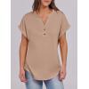 imageANRABESS Womens Short Sleeve Henley Tops V Neck Dressy Casual Blouses Summer Trendy Tee Shirts 2026 Vacation Fashion ClothesKhaki