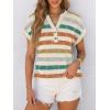 imageANRABESS Womens Short Sleeve Henley Tops V Neck Dressy Casual Blouses Summer Trendy Tee Shirts 2026 Vacation Fashion ClothesOrange Lake Strip