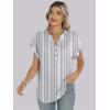 imageANRABESS Womens Short Sleeve Henley Tops V Neck Dressy Casual Blouses Summer Trendy Tee Shirts 2026 Vacation Fashion ClothesWhite Grey Strip
