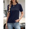 imageANRABESS Womens Short Sleeve Sweater Summer Sweaters Top Dressy Scalloped Loose Business Casual Vacation Outfits 2026Navy Blue