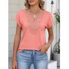 imageANRABESS Womens Short Sleeve Tops Boho V Neck Lace Shirts Dressy Casual Blouses Summer Cute Tunic 2026 Trendy Fashion ClothesCoral