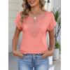 imageANRABESS Womens Short Sleeve Tops Boho V Neck Lace Shirts Dressy Casual Blouses Summer Cute Tunic 2026 Trendy Fashion ClothesCoral