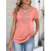 imageANRABESS Womens Short Sleeve Tops Boho V Neck Lace Shirts Dressy Casual Blouses Summer Cute Tunic 2026 Trendy Fashion ClothesCoral