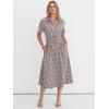 imageANRABESS Womens Summer Midi Dress Short Sleeve Striped Plaid Button Collar Shirt Dresses 2026 Casual Beach Vacation ClothesBrown White Plaid