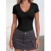 imageANRABESS Womens V Neck Bodysuits Short Sleeve Slim Fit Going Out Body Suit Tops 2026 Summer Outfits for Daily Work TravelBlack
