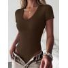 imageANRABESS Womens V Neck Bodysuits Short Sleeve Slim Fit Going Out Body Suit Tops 2026 Summer Outfits for Daily Work TravelBrown