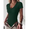 imageANRABESS Womens V Neck Bodysuits Short Sleeve Slim Fit Going Out Body Suit Tops 2026 Summer Outfits for Daily Work TravelForest