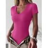 imageANRABESS Womens V Neck Bodysuits Short Sleeve Slim Fit Going Out Body Suit Tops 2026 Summer Outfits for Daily Work TravelHot Pink