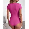 imageANRABESS Womens V Neck Bodysuits Short Sleeve Slim Fit Going Out Body Suit Tops 2026 Summer Outfits for Daily Work TravelHot Pink