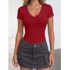 imageANRABESS Womens V Neck Bodysuits Short Sleeve Slim Fit Going Out Body Suit Tops 2026 Summer Outfits for Daily Work TravelRed