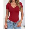 imageANRABESS Womens V Neck Bodysuits Short Sleeve Slim Fit Going Out Body Suit Tops 2026 Summer Outfits for Daily Work TravelRed