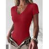imageANRABESS Womens V Neck Bodysuits Short Sleeve Slim Fit Going Out Body Suit Tops 2026 Summer Outfits for Daily Work TravelRed