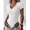 imageANRABESS Womens V Neck Bodysuits Short Sleeve Slim Fit Going Out Body Suit Tops 2026 Summer Outfits for Daily Work TravelWhite