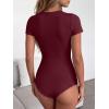 imageANRABESS Womens V Neck Bodysuits Short Sleeve Slim Fit Going Out Body Suit Tops 2026 Summer Outfits for Daily Work TravelWine Red